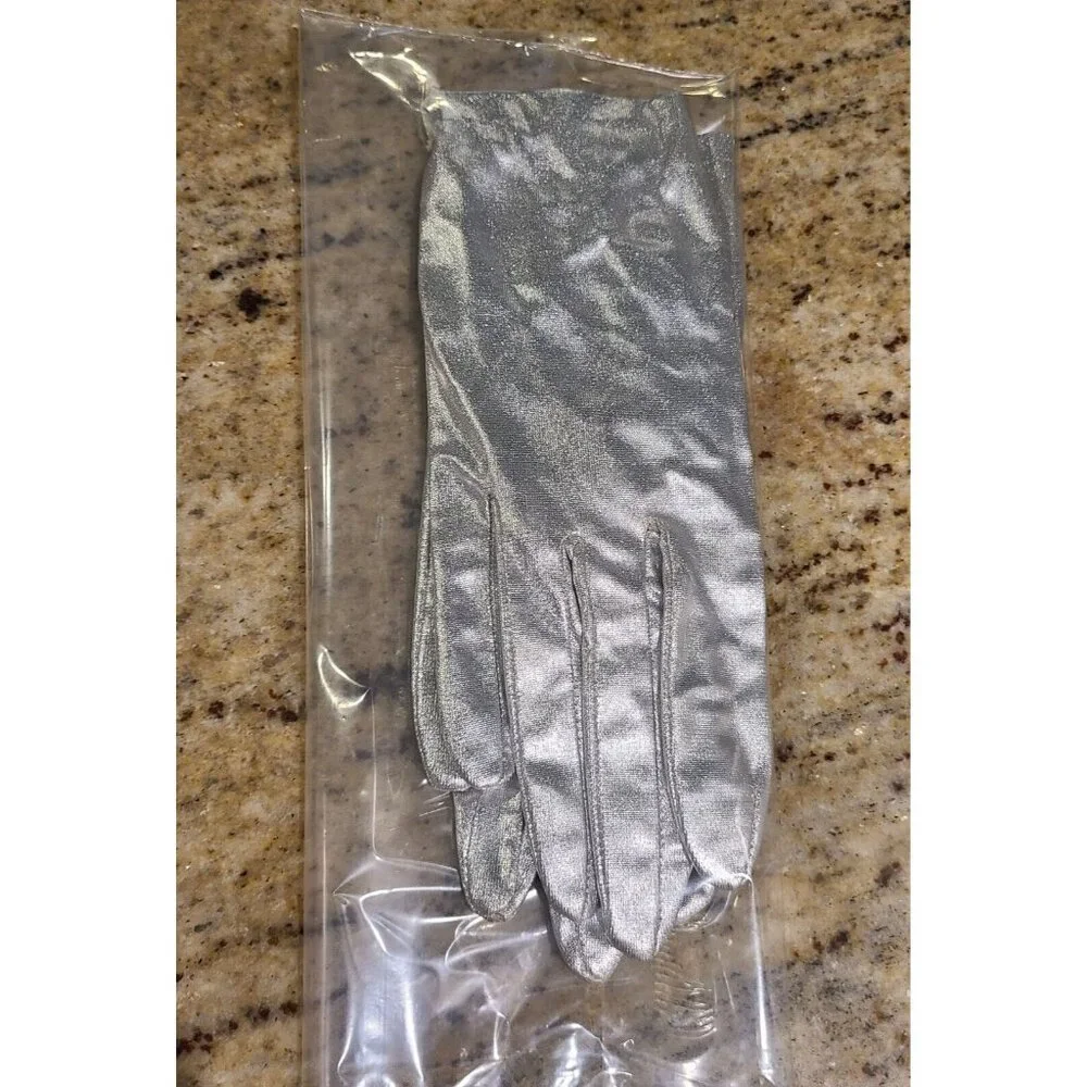 New! Vintage Size M 7 Metallic Silver Stretch Nylon Formal 8
